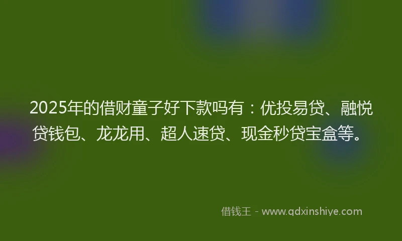 2025年的借财童子好下款吗有：优投易贷、融悦贷钱包、龙龙用、超人速贷、现金秒贷宝盒等。