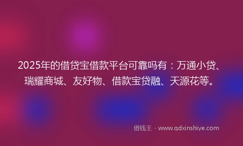 2025年的借贷宝借款平台可靠吗有：万通小贷、瑞耀商城、友好物、借款宝贷融、天源花等。