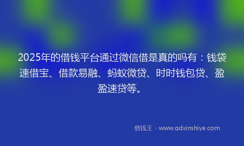 2025年的借钱平台通过微信借是真的吗有：钱袋速借宝、借款易融、蚂蚁微贷、时时钱包贷、盈盈速贷等。