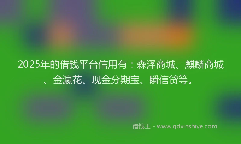 2025年的借钱平台信用有：森泽商城、麒麟商城、金瀛花、现金分期宝、瞬信贷等。