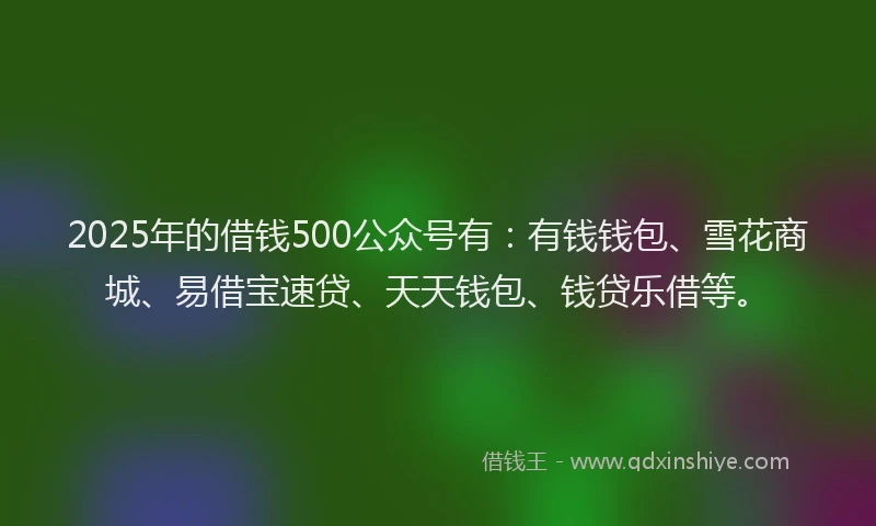 2025年的借钱500公众号有:有钱钱包、雪花商城、易借宝速贷、天天钱包、钱贷乐借等。