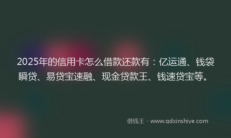 2025年的信用卡怎么借款还款有：亿运通、钱袋瞬贷、易贷宝速融、现金贷款王、钱速贷宝等。