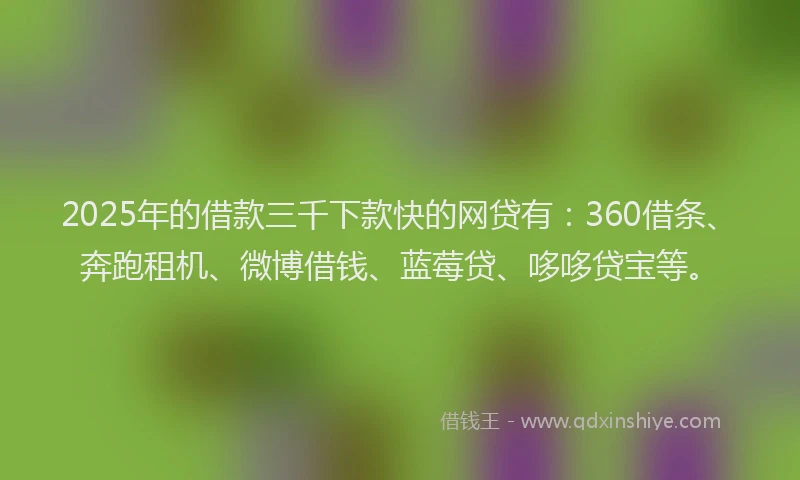 2025年的借款三千下款快的网贷有：360借条、奔跑租机、微博借钱、蓝莓贷、哆哆贷宝等。