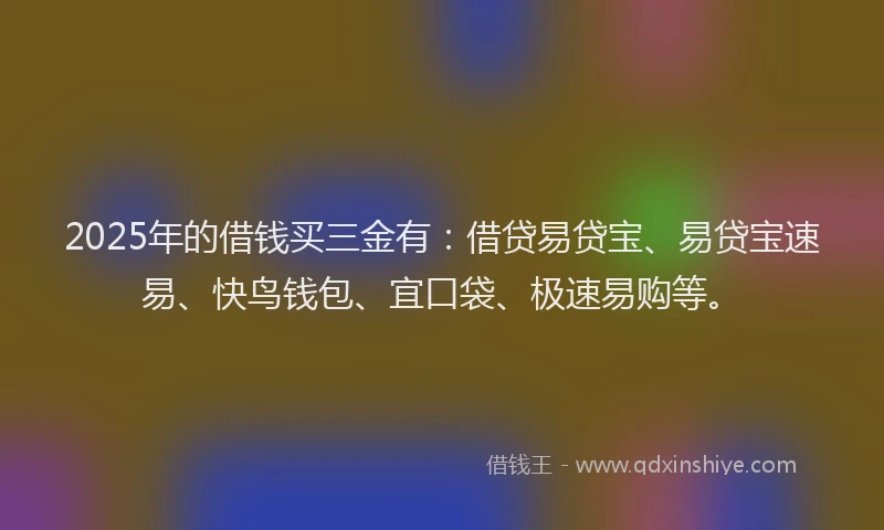 2025年的借钱买三金有：借贷易贷宝、易贷宝速易、快鸟钱包、宜口袋、极速易购等。