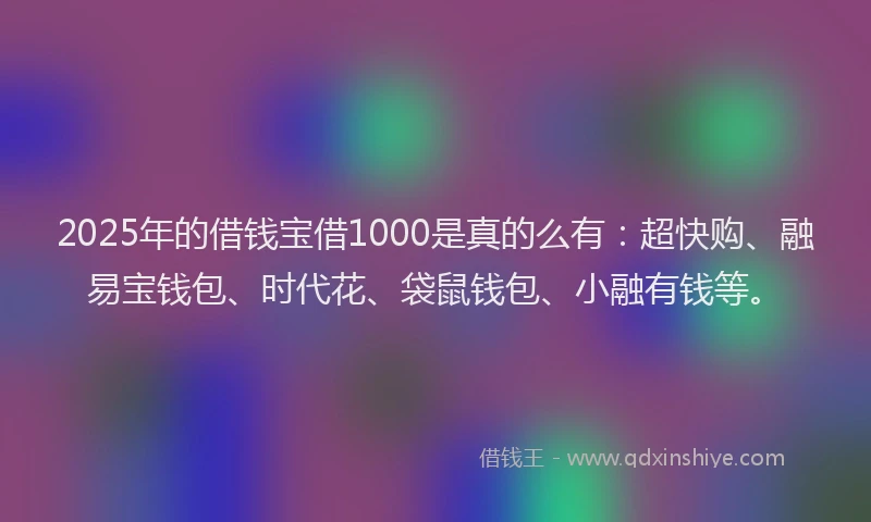 2025年的借钱宝借1000是真的么有：超快购、融易宝钱包、时代花、袋鼠钱包、小融有钱等。