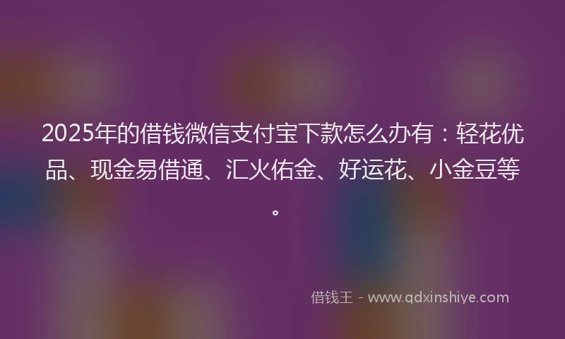 2025年的借钱微信支付宝下款怎么办有：轻花优品、现金易借通、汇火佑金、好运花、小金豆等。