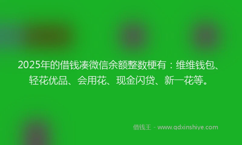2025年的借钱凑微信余额整数梗有：维维钱包、轻花优品、会用花、现金闪贷、新一花等。