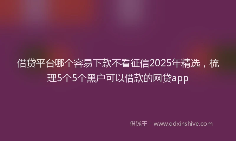 借贷平台哪个容易下款不看征信2025年精选，梳理5个5个黑户可以借款的网贷app