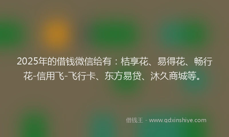2025年的借钱微信给有:桔享花、易得花、畅行花-信用飞-飞行卡、东方易贷、沐久商城等。