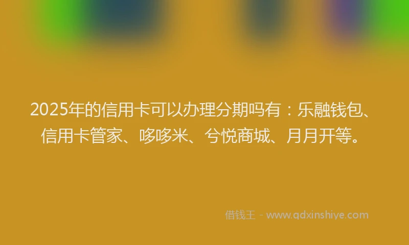 2025年的信用卡可以办理分期吗有：乐融钱包、信用卡管家、哆哆米、兮悦商城、月月开等。