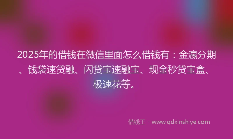 2025年的借钱在微信里面怎么借钱有：金瀛分期、钱袋速贷融、闪贷宝速融宝、现金秒贷宝盒、极速花等。