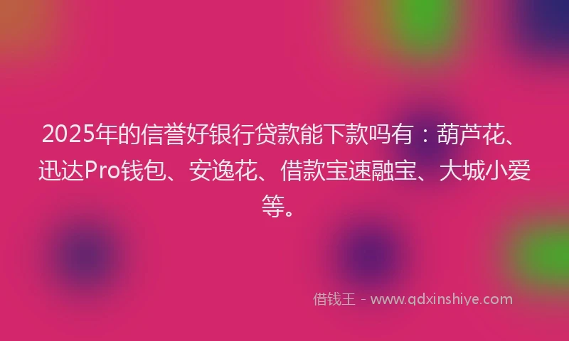 2025年的信誉好银行贷款能下款吗有：葫芦花、迅达Pro钱包、安逸花、借款宝速融宝、大城小爱等。