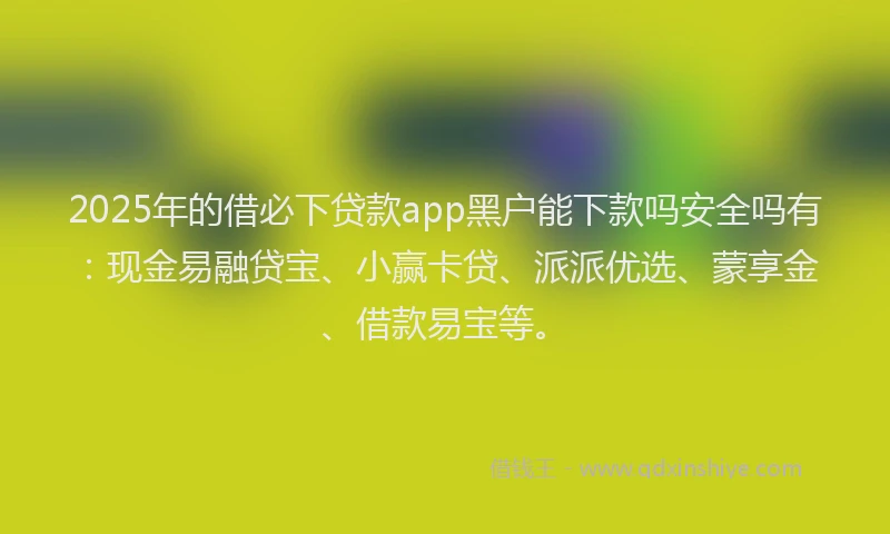 2025年的借必下贷款app黑户能下款吗安全吗有：现金易融贷宝、小赢卡贷、派派优选、蒙享金、借款易宝等。