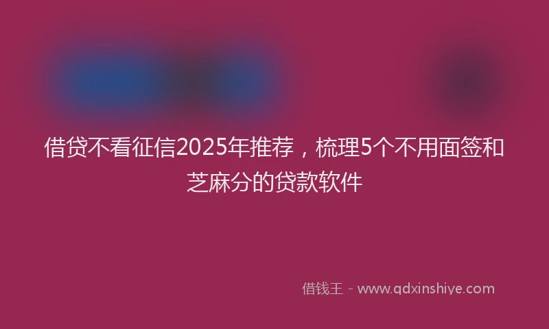 借贷不看征信2025年推荐，梳理5个不用面签和芝麻分的贷款软件