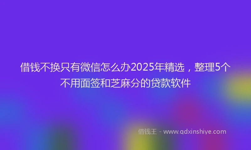 借钱不换只有微信怎么办2025年精选，整理5个不用面签和芝麻分的贷款软件