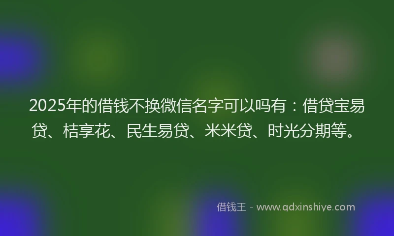 2025年的借钱不换微信名字可以吗有：借贷宝易贷、桔享花、民生易贷、米米贷、时光分期等。