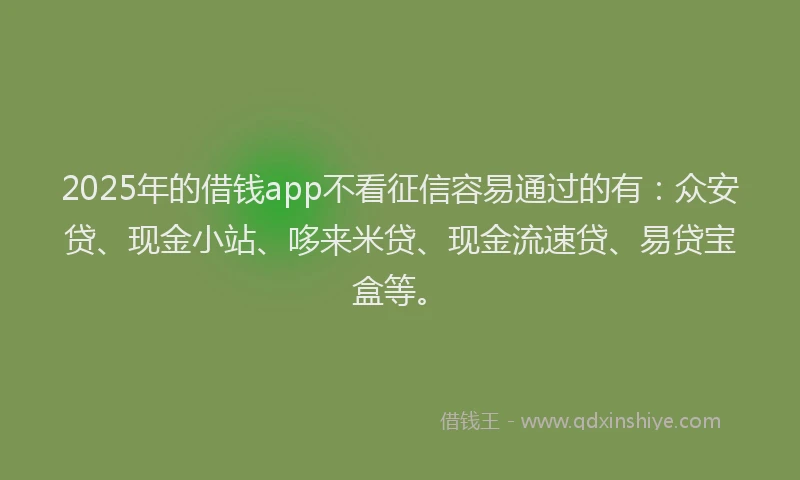 2025年的借钱app不看征信容易通过的有：众安贷、现金小站、哆来米贷、现金流速贷、易贷宝盒等。