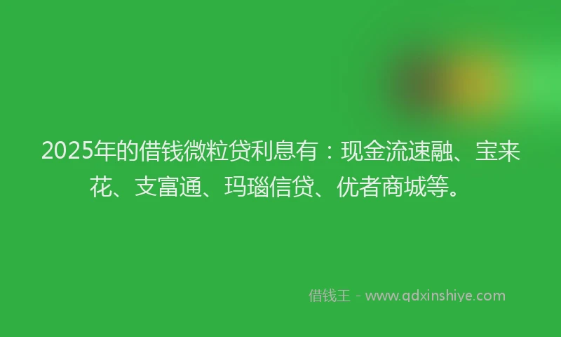 2025年的借钱微粒贷利息有：现金流速融、宝来花、支富通、玛瑙信贷、优者商城等。