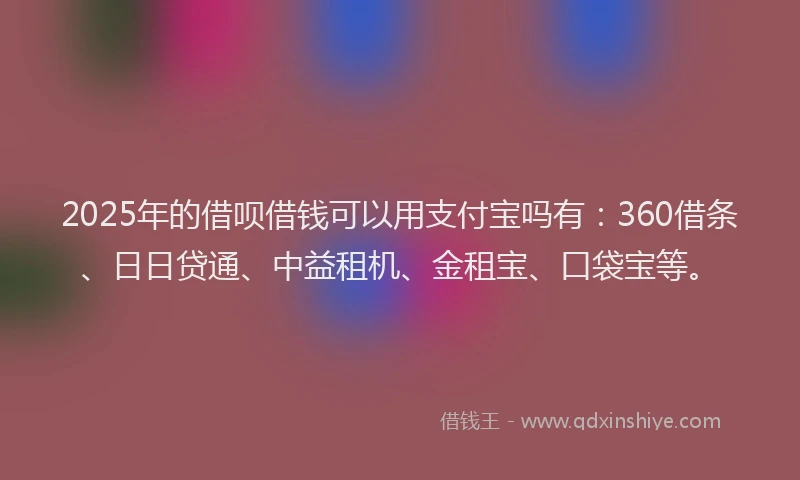 2025年的借呗借钱可以用支付宝吗有：360借条、日日贷通、中益租机、金租宝、口袋宝等。