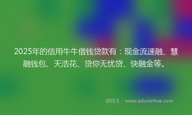 2025年的信用牛牛借钱贷款有：现金流速融、慧融钱包、天浩花、贷你无忧贷、快融金等。