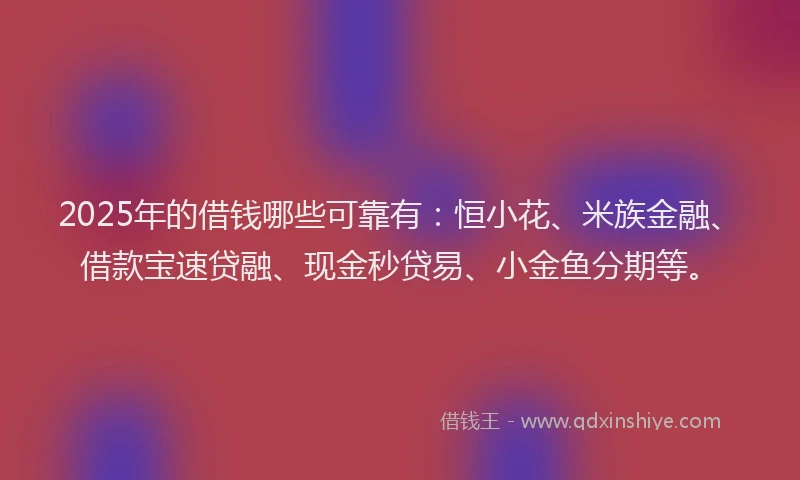 2025年的借钱哪些可靠有：恒小花、米族金融、借款宝速贷融、现金秒贷易、小金鱼分期等。