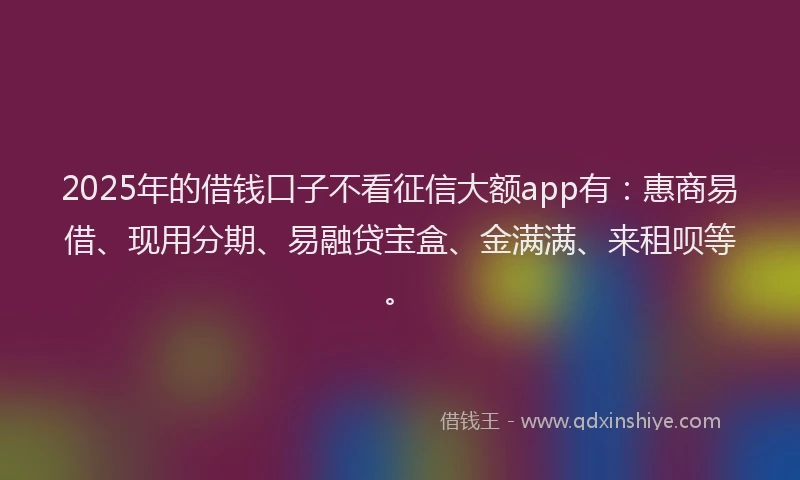 2025年的借钱口子不看征信大额app有：惠商易借、现用分期、易融贷宝盒、金满满、来租呗等。