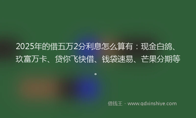 2025年的借五万2分利息怎么算有：现金白鸽、玖富万卡、贷你飞快借、钱袋速易、芒果分期等。