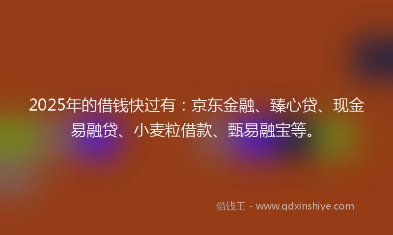 2025年的借钱快过有：京东金融、臻心贷、现金易融贷、小麦粒借款、甄易融宝等。