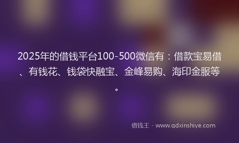 2025年的借钱平台100-500微信有：借款宝易借、有钱花、钱袋快融宝、金峰易购、海印金服等。