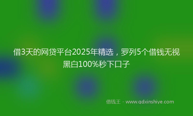 借3天的网贷平台2025年精选，罗列5个借钱无视黑白100%秒下口子