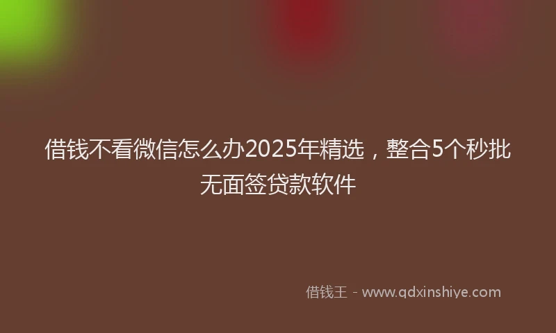 借钱不看微信怎么办2025年精选,整合5个秒批无面签贷款软件