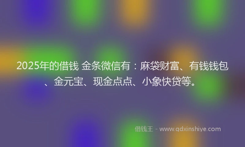 2025年的借钱 金条微信有：麻袋财富、有钱钱包、金元宝、现金点点、小象快贷等。