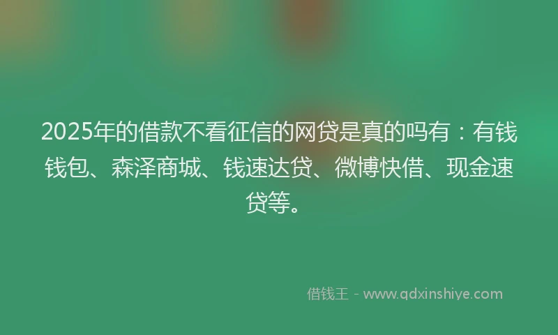 2025年的借款不看征信的网贷是真的吗有：有钱钱包、森泽商城、钱速达贷、微博快借、现金速贷等。