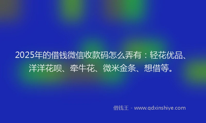 2025年的借钱微信收款码怎么弄有：轻花优品、洋洋花呗、牵牛花、微米金条、想借等。