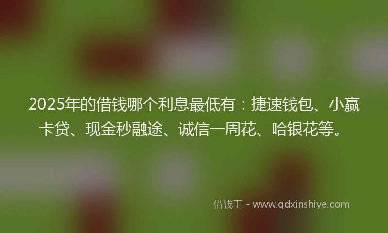 2025年的借钱哪个利息最低有：捷速钱包、小赢卡贷、现金秒融途、诚信一周花、哈银花等。
