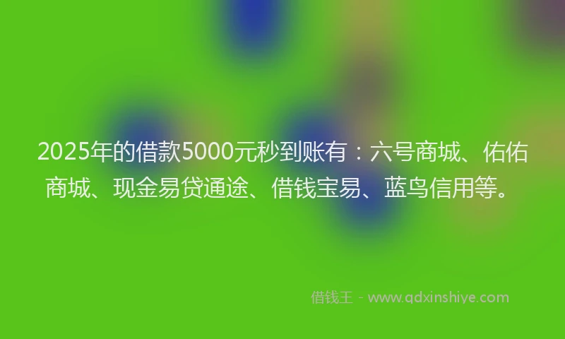 2025年的借款5000元秒到账有：六号商城、佑佑商城、现金易贷通途、借钱宝易、蓝鸟信用等。