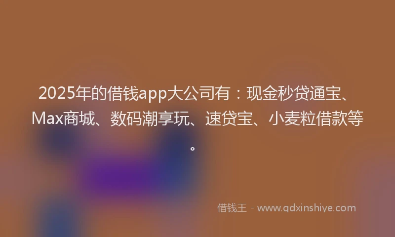 2025年的借钱app大公司有：现金秒贷通宝、Max商城、数码潮享玩、速贷宝、小麦粒借款等。