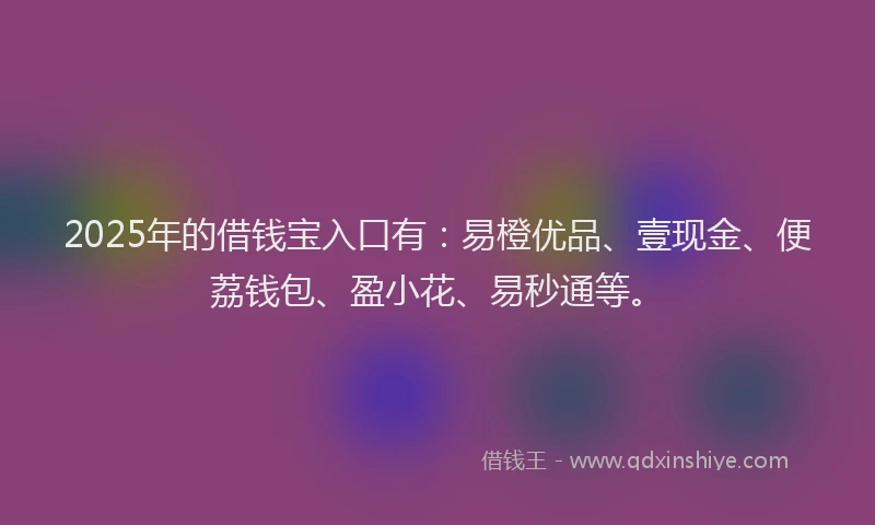 2025年的借钱宝入口有：易橙优品、壹现金、便荔钱包、盈小花、易秒通等。