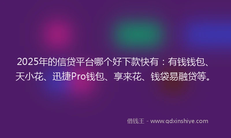 2025年的信贷平台哪个好下款快有：有钱钱包、天小花、迅捷Pro钱包、享来花、钱袋易融贷等。