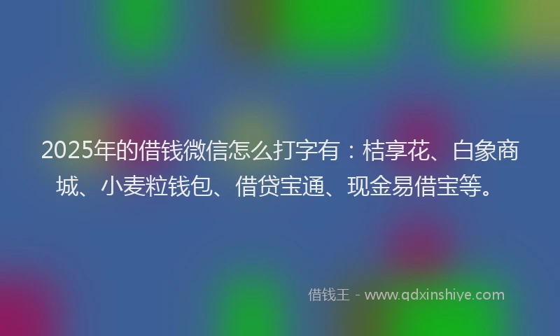 2025年的借钱微信怎么打字有：桔享花、白象商城、小麦粒钱包、借贷宝通、现金易借宝等。