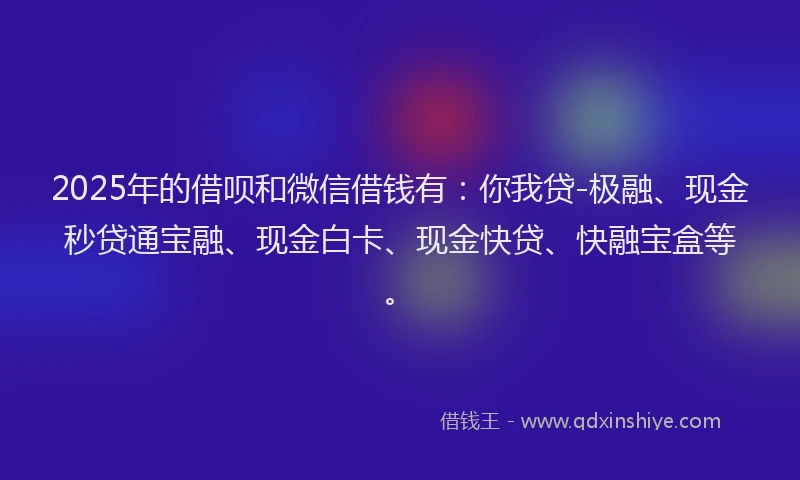 2025年的借呗和微信借钱有：你我贷-极融、现金秒贷通宝融、现金白卡、现金快贷、快融宝盒等。