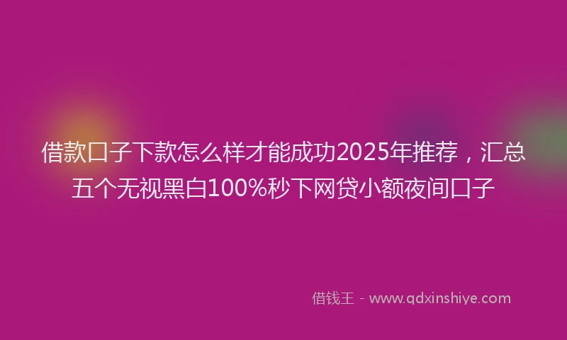 借款口子下款怎么样才能成功2025年推荐，汇总五个无视黑白100%秒下网贷小额夜间口子