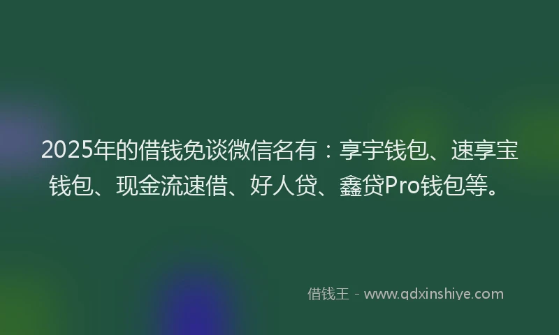 2025年的借钱免谈微信名有:享宇钱包、速享宝钱包、现金流速借、好人贷、鑫贷Pro钱包等。