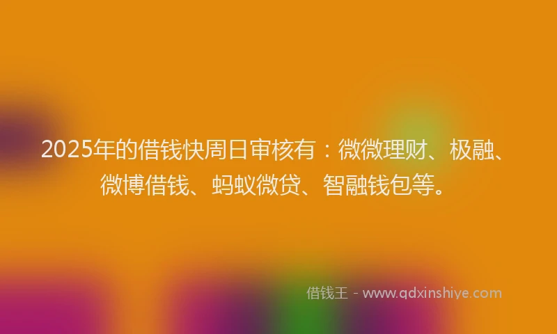 2025年的借钱快周日审核有：微微理财、极融、微博借钱、蚂蚁微贷、智融钱包等。