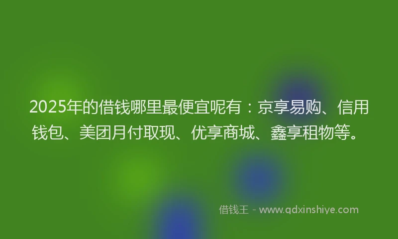 2025年的借钱哪里最便宜呢有：京享易购、信用钱包、美团月付取现、优享商城、鑫享租物等。