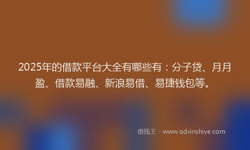 2025年的借款平台大全有哪些有：分子贷、月月盈、借款易融、新浪易借、易捷钱包等。