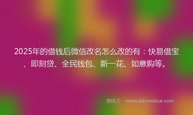 2025年的借钱后微信改名怎么改的有：快易借宝、即刻贷、全民钱包、新一花、如意购等。