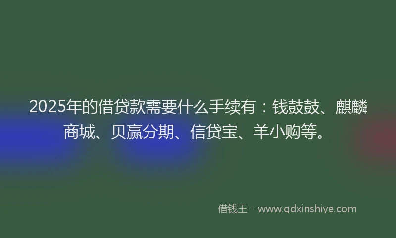 2025年的借贷款需要什么手续有：钱鼓鼓、麒麟商城、贝赢分期、信贷宝、羊小购等。