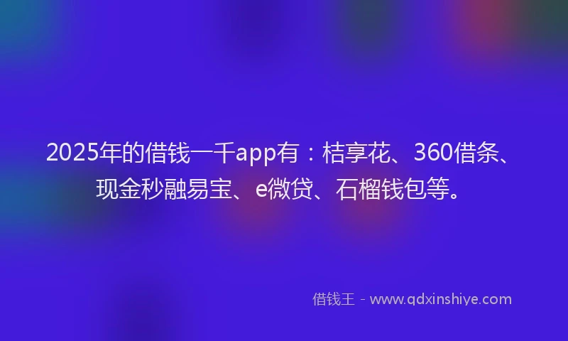 2025年的借钱一千app有：桔享花、360借条、现金秒融易宝、e微贷、石榴钱包等。