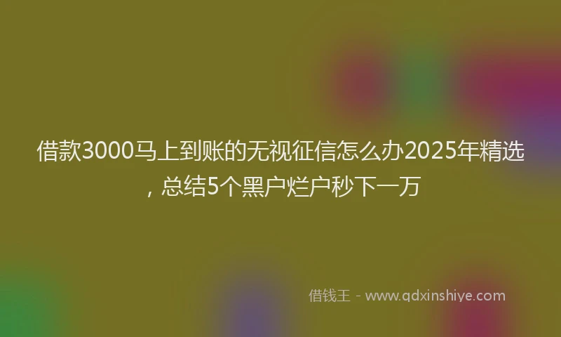 借款3000马上到账的无视征信怎么办2025年精选，总结5个黑户烂户秒下一万